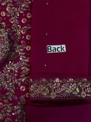Premium Black & Maroon   Embroidered  3PCS Suit