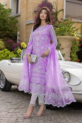 Premium Blue & Purple  Embroidered  3PCS Suit