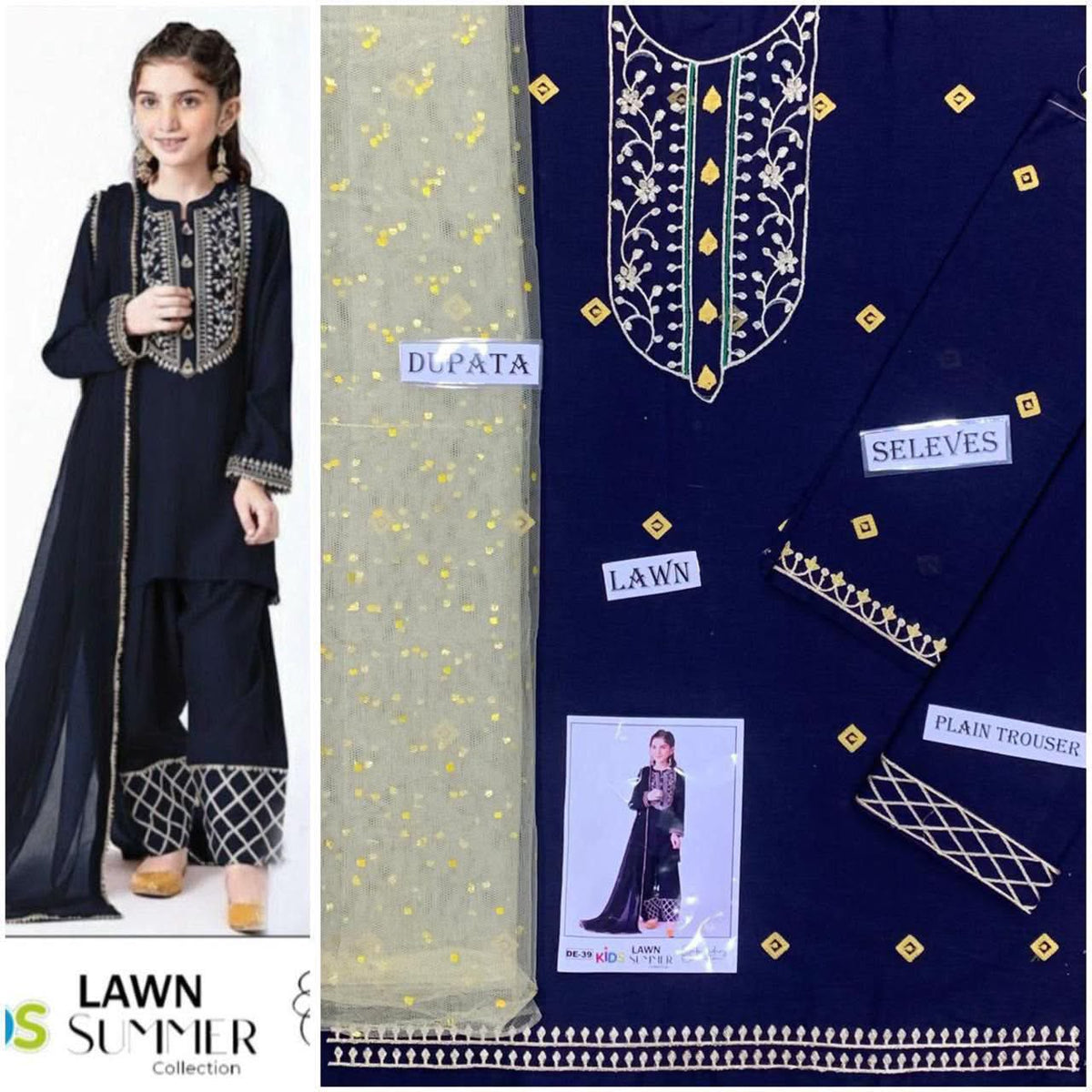 Navy Blue Lawn Kids  – 3 Piece Suit