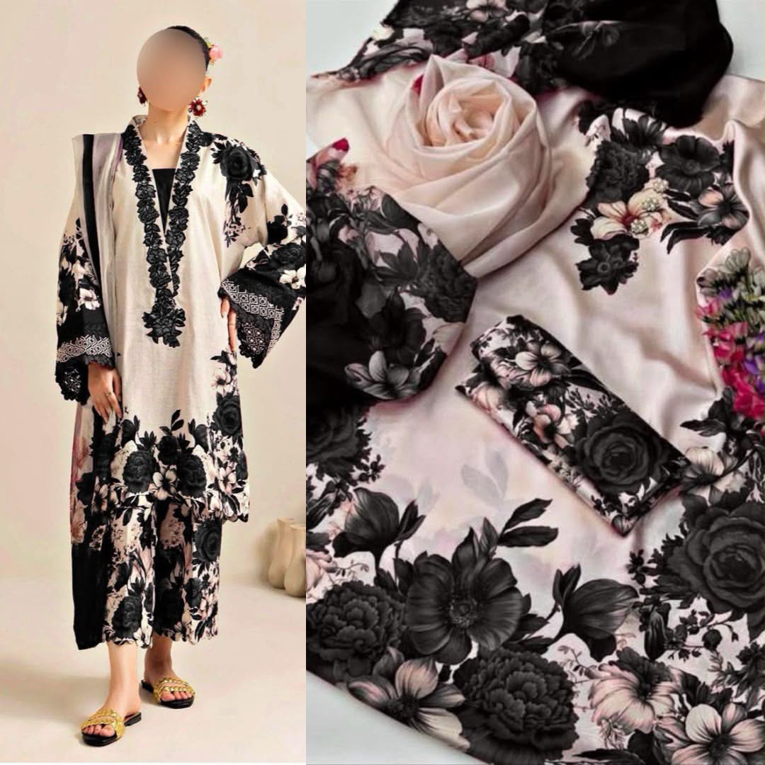 Black & Cream Design Printed Suits  3PCS