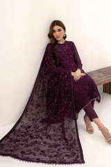 Premium Dark Purple Embroidered  3PCS Suit