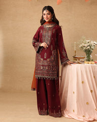 Premium Red & Orange Embroidered 3PCS Suit