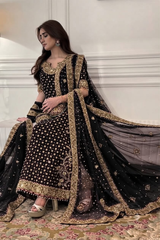 Premium Black & Maroon   Embroidered  3PCS Suit