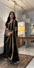 Premium Black & Maroon   Embroidered  3PCS Suit