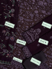 Premium Dark Purple Embroidered  3PCS Suit
