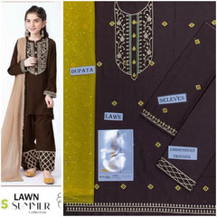 Dark Brown Lawn Kids  – 3 Piece Suit