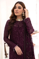 Premium Dark Purple Embroidered  3PCS Suit