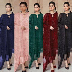 Luxury 5 Colours Green Embroided 3pcs suit