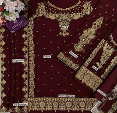 Luxury Black & Maroon  Embroided 3pcs suit
