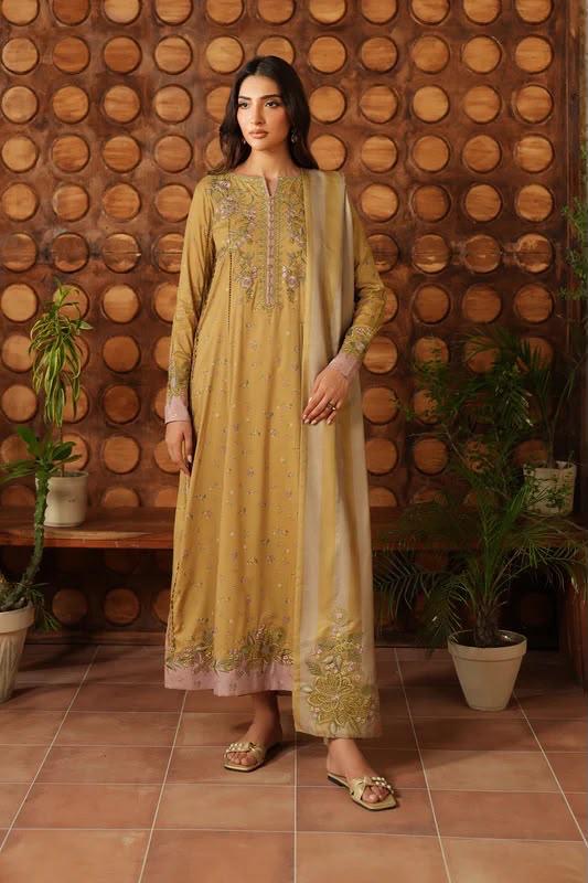 Luxury Golden Biege Embroidered Lawn 3PCS Suit
