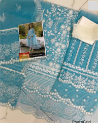 Premium Blue & Purple  Embroidered  3PCS Suit