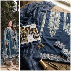 Embroidered Blue Lawn 3PCS Suit