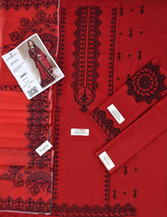 Embroidered Red & Black  Lawn 3PCS Suit
