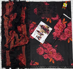 Luxury Black & Maroon Embroidered Lawn 3PCS Suit