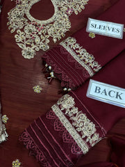 Luxury Mehroon  embroided 3 Pcs suit