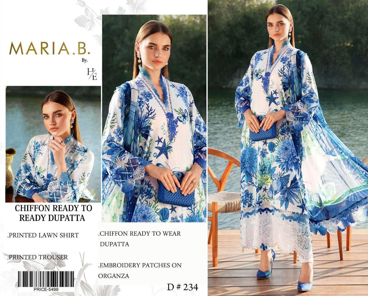 Luxury Midnight Blue Embroidered Lawn 3PCS Suit