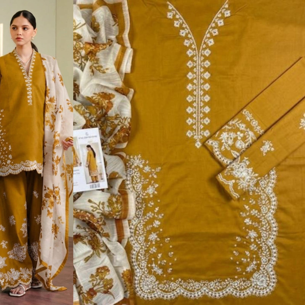 Embroidered Mustard Lawn 3PCS Suit