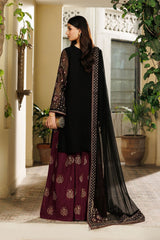 Black & Maroon Embroided Suits 3PCS