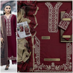 Embroidered Maroon Lawn 3PCS Suit