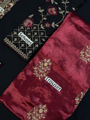 Black & Maroon Embroided Suits 3PCS