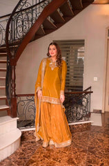 Luxury Rich yellow  Embroided Suits 3PCS Gharara