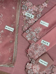 Premium  Pink  Embroidered 3PCS Suit