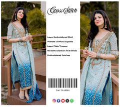 Luxury Blue & White Embroidered Lawn 3PCS Suit