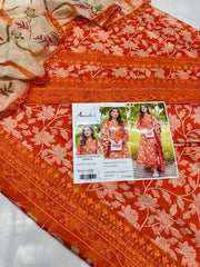 Luxury Rich Orange Embroidered Lawn 3PCS Suit