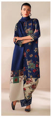 Luxury Navy Blue Flowers Embroidered Lawn 3PCS Suit