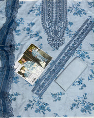 Luxury Floral Blue Embroidered Lawn 3PCS Suit