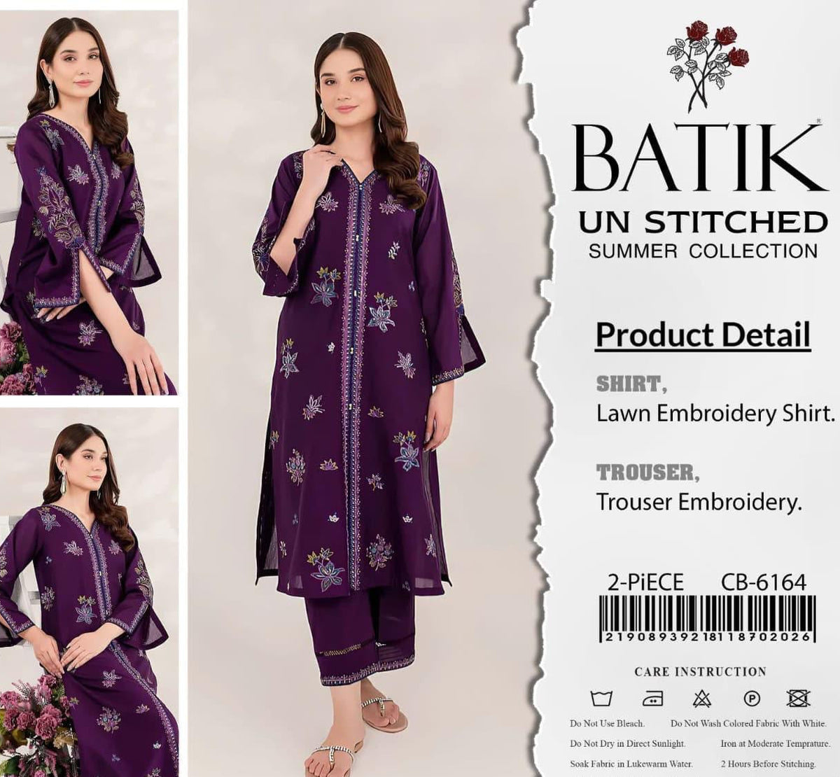 Embroidered Purple Flower  Lawn 2PCS Suit