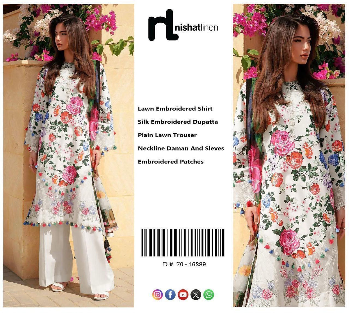 Luxury White Flowers Embroidered Lawn 3PCS Suit