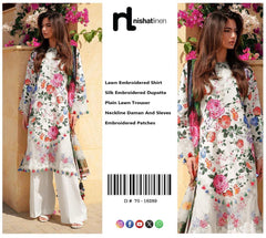 Luxury White Flowers Embroidered Lawn 3PCS Suit