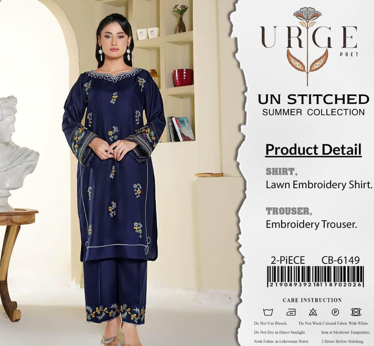 Embroidered White Blue Lawn 2PCS Suit