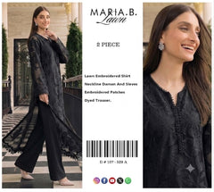 Luxury Embroidered Pure Black  Lawn 2PCS Suit