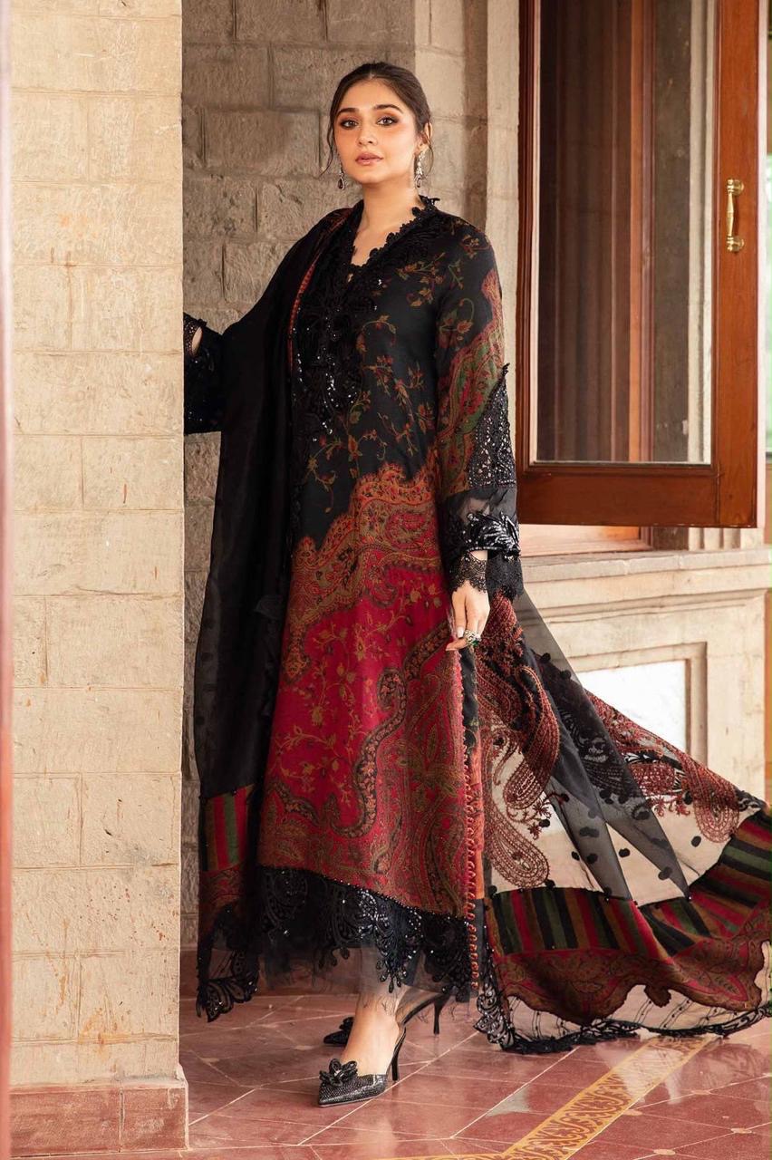 Luxury Midnight Maroon Embroidered Lawn 3PCS Suit