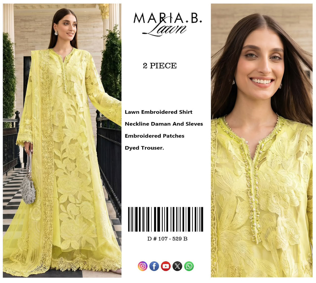 Luxury Embroidered Yellow  Lawn 2PCS Suit