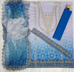 Luxury Blue & White Embroidered Lawn 3PCS Suit