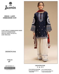 Embroidered Blue & Beige Lawn 3PCS Suit