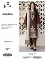 Embroidered Dark Brown Lawn 3PCS Suit