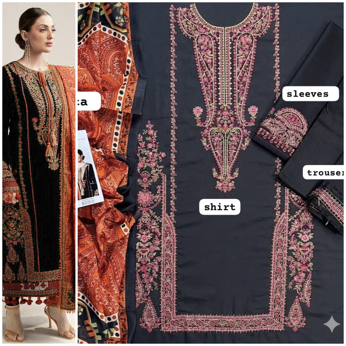 Embroidered Dark Blue  Lawn 3PCS Suit