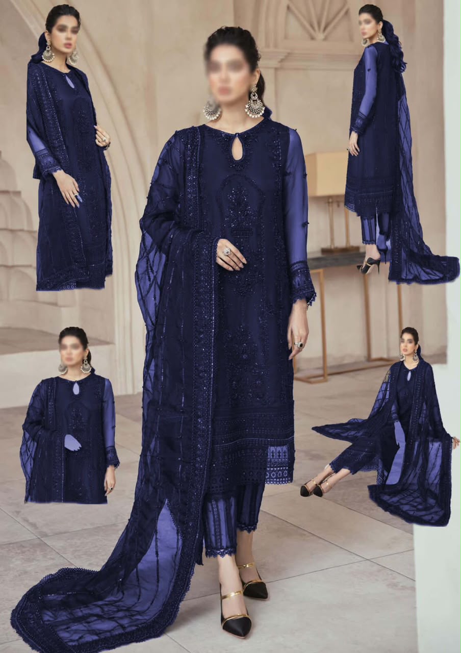 Luxury 5 Colours Green Embroided 3pcs suit