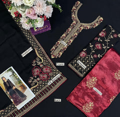Black & Maroon Embroided Suits 3PCS