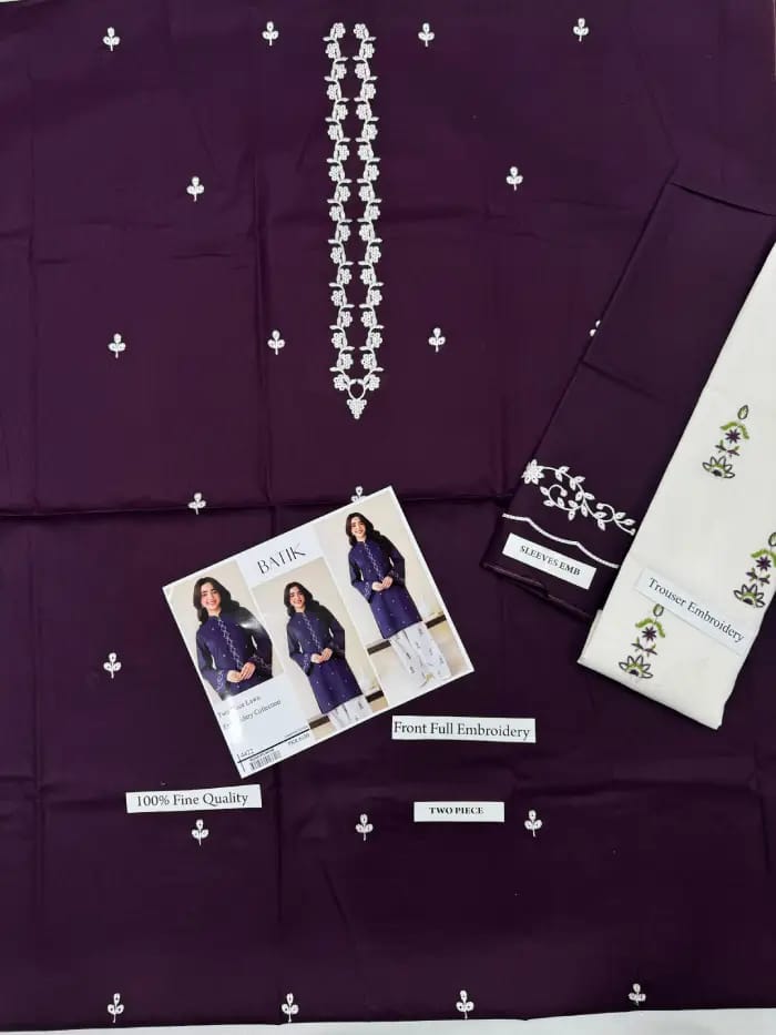Embroidered Purple & Green  Lawn 2PCS Suit