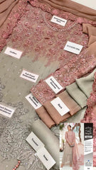 Luxury Pink & Biege Embroidered  3PCS Suit
