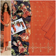 Embroidered Orange Lawn 3PCS Suit