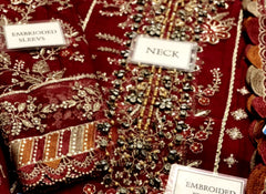 Luxury Red Embroidered Lawn 3PCS Suit