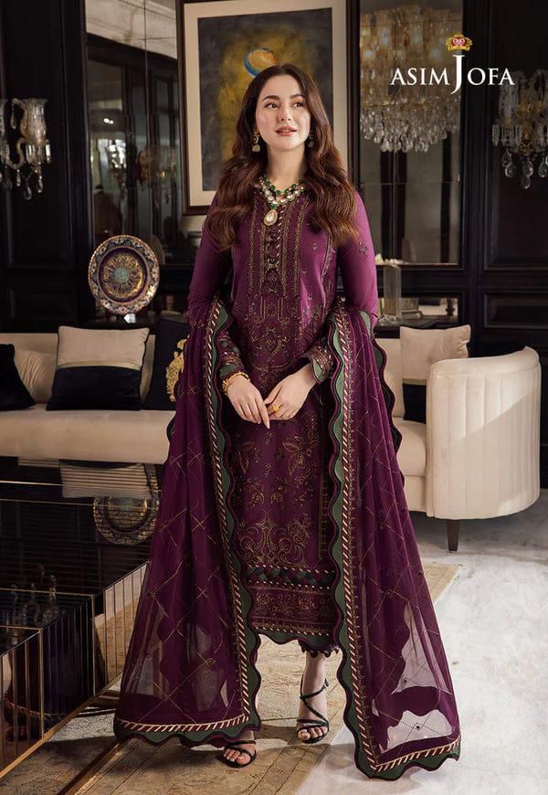 Luxury Purple Embroidered  3PCS Suit