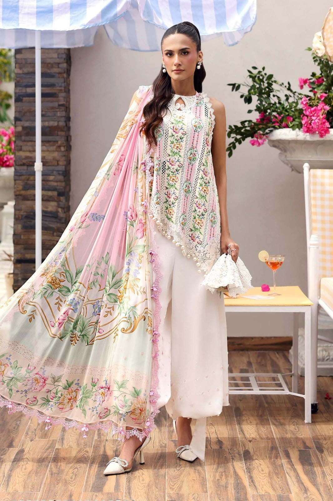Luxury Cream Multi  embroided 3 Pcs suit