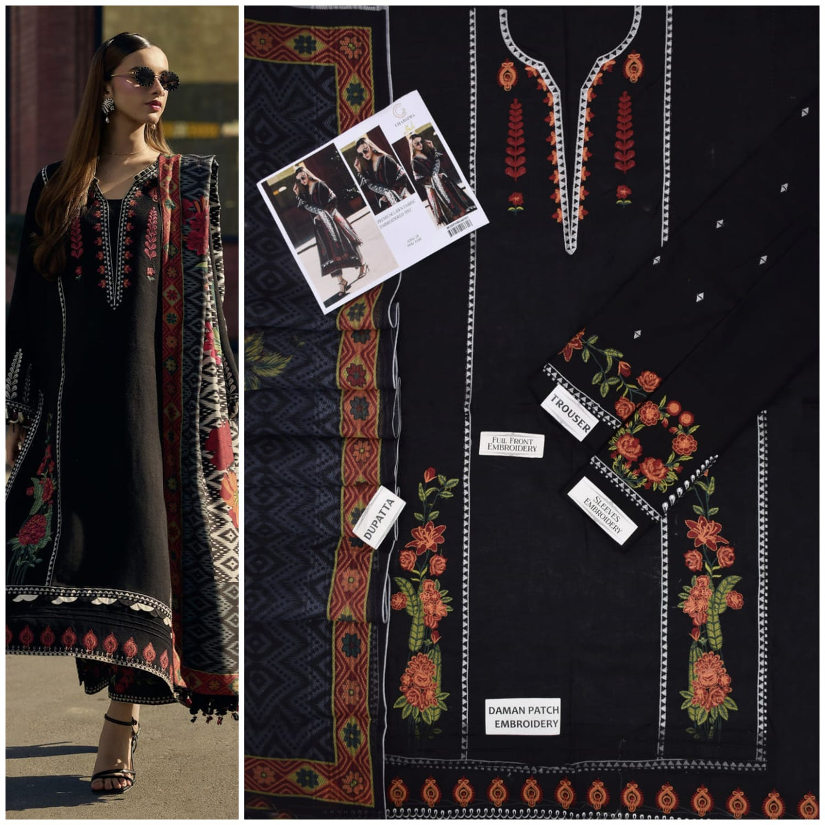 Embroidered Black Lawn 3PCS Suit